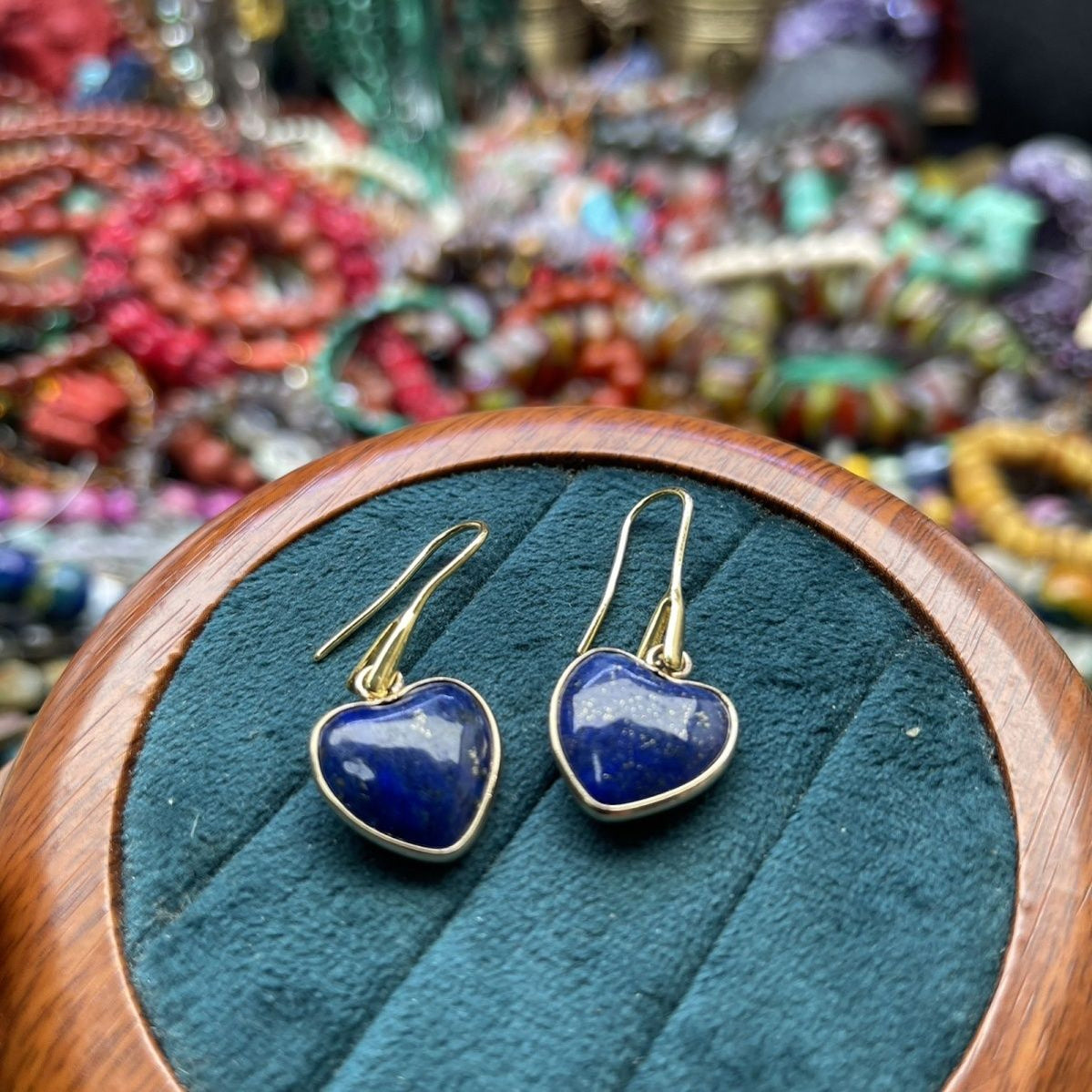 Natural Lapis Lazuli 18x25mm Teardrop 16mm Heart Earrings 14K Gold Plated Dangle Earrings