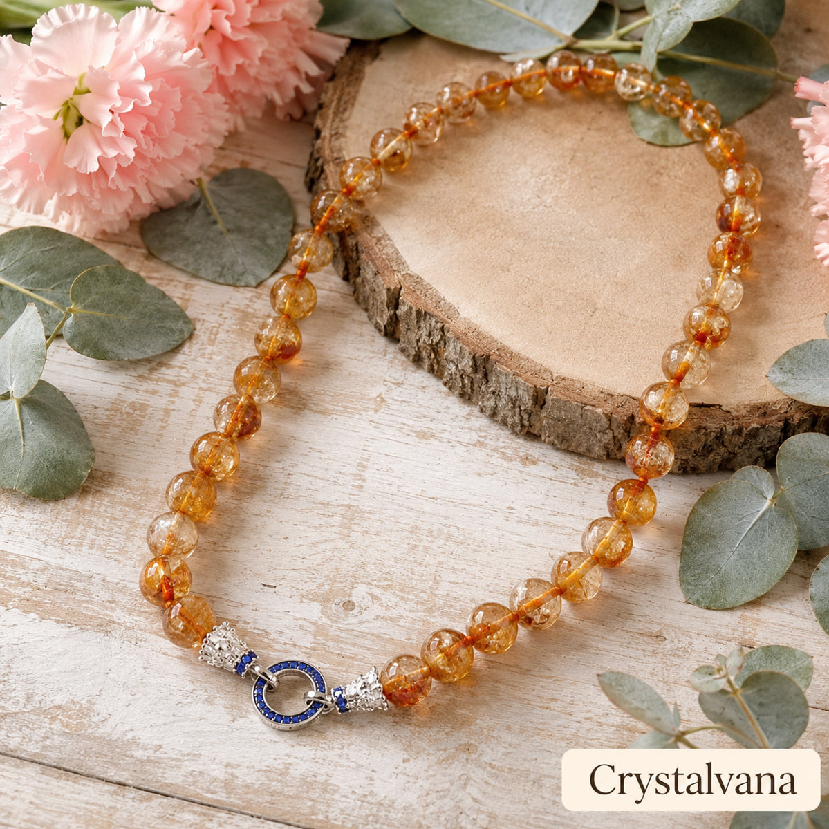 12mm Natural Citrine necklace handcrafted wealth attraction pendant - crystal jewelry by Crystalvana