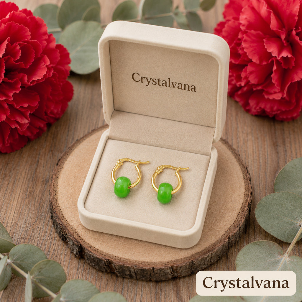 Natural Jade Imperial Green 10mm Donut Earrings - Crystalvana