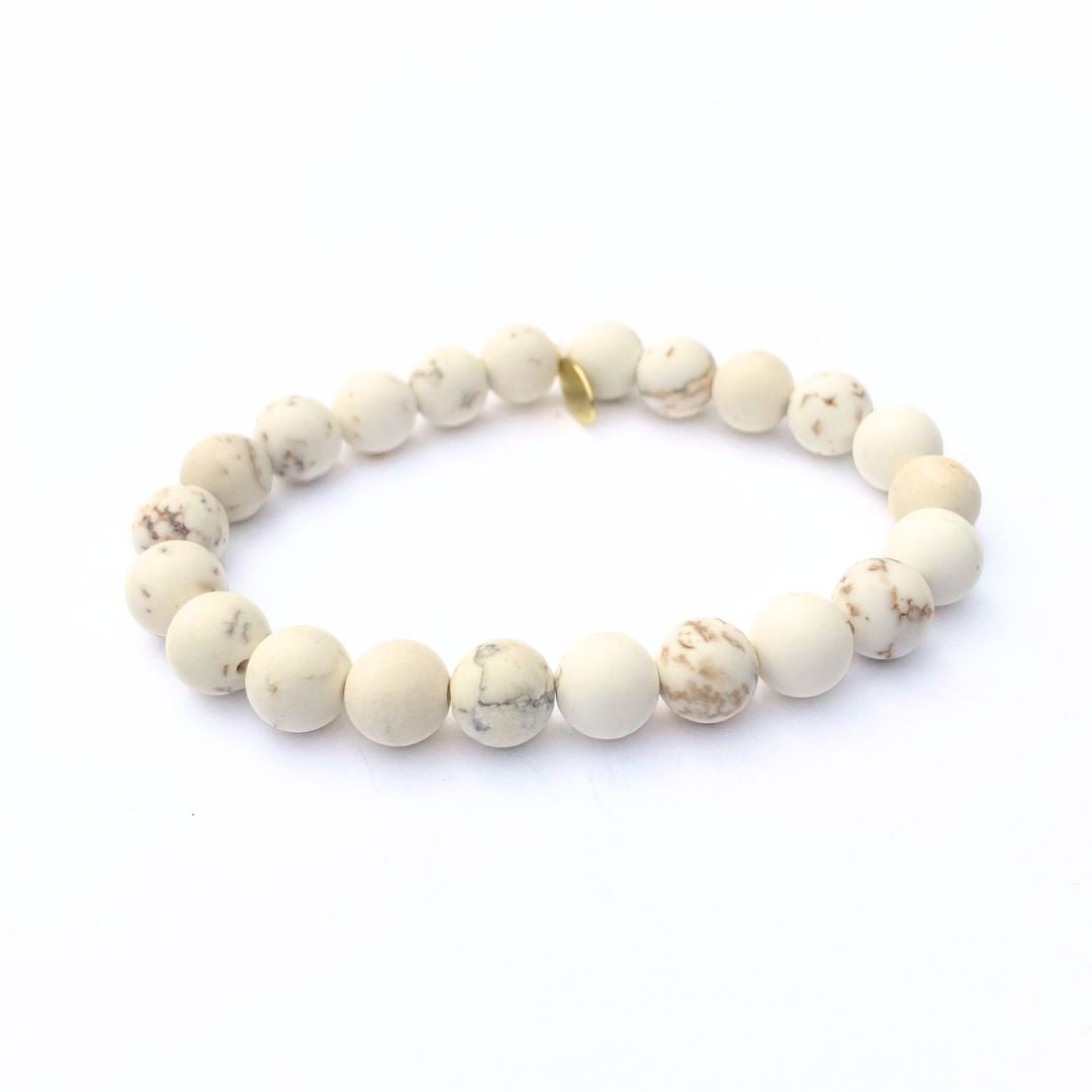 White Turquoise crystal bracelet with matte white beads - handcrafted healing jewelry by Crystalvana