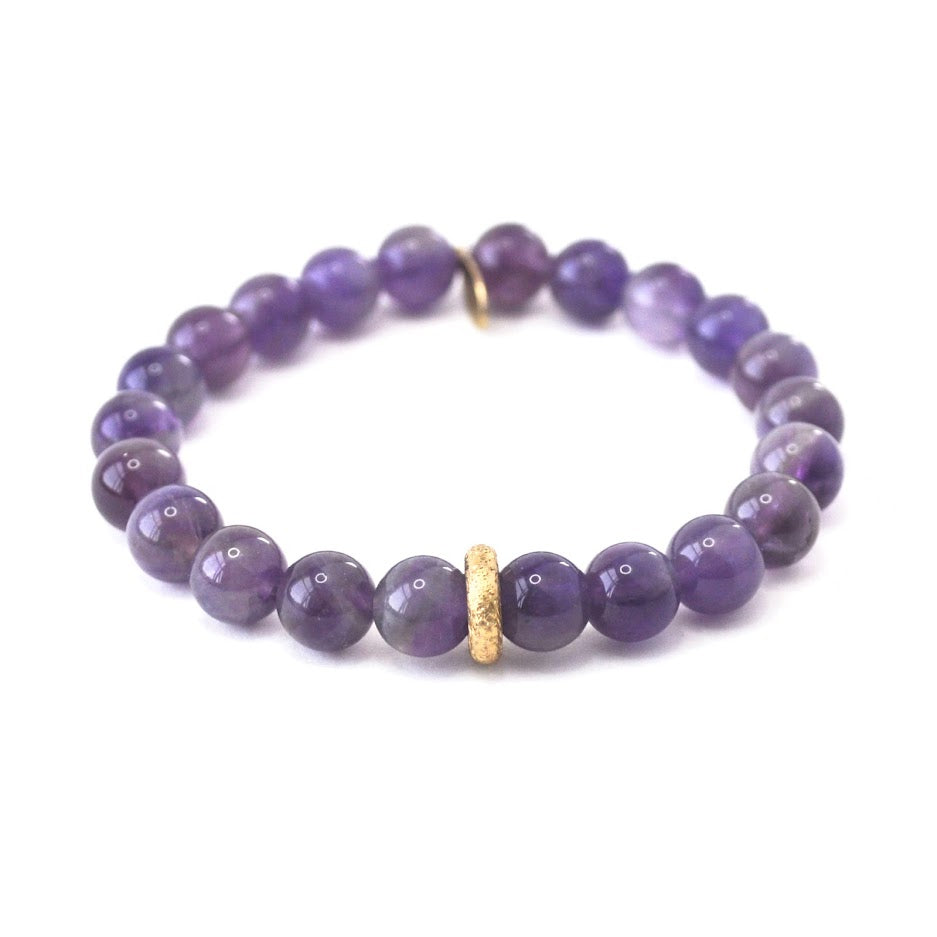 Royal Amethyst crystal bracelet with golden brass ring - handcrafted healing jewelry by Crystalvana