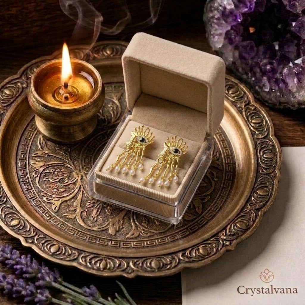 Venetian mask pearl drop gold-tone statement earrings - Crystalvana