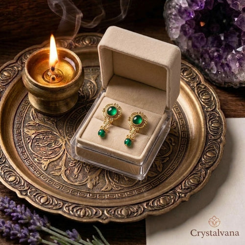 French court vintage heavy gemstone earrings in antique gold tone - Crystalvana