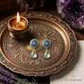 Vintage blue enamel flower earrings with crystal tassels - Crystalvana