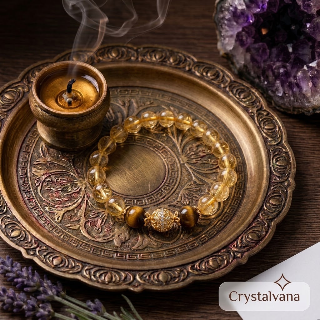 Citrine and tiger eye crystal bracelet main view - Crystalvana