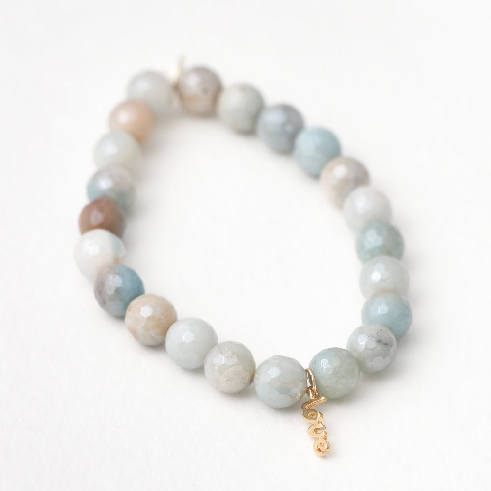 Amazonite healing bracelet with gold charm - natural stone jewelry for communication
