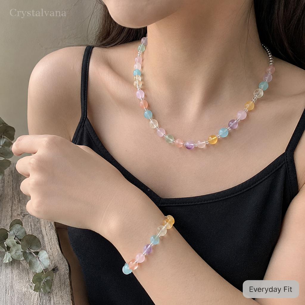 Natural Crystal Multi-Gemstone Bracelet & Necklace Set - Crystalvana