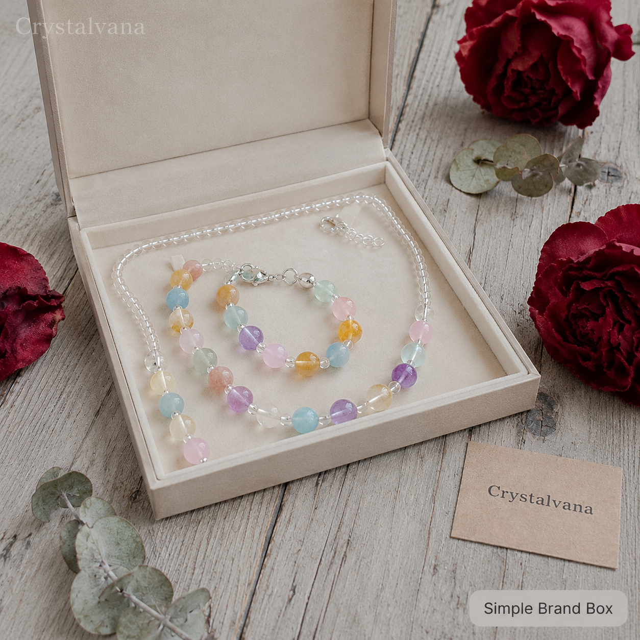 Natural Crystal Multi-Gemstone Bracelet & Necklace Set - Crystalvana