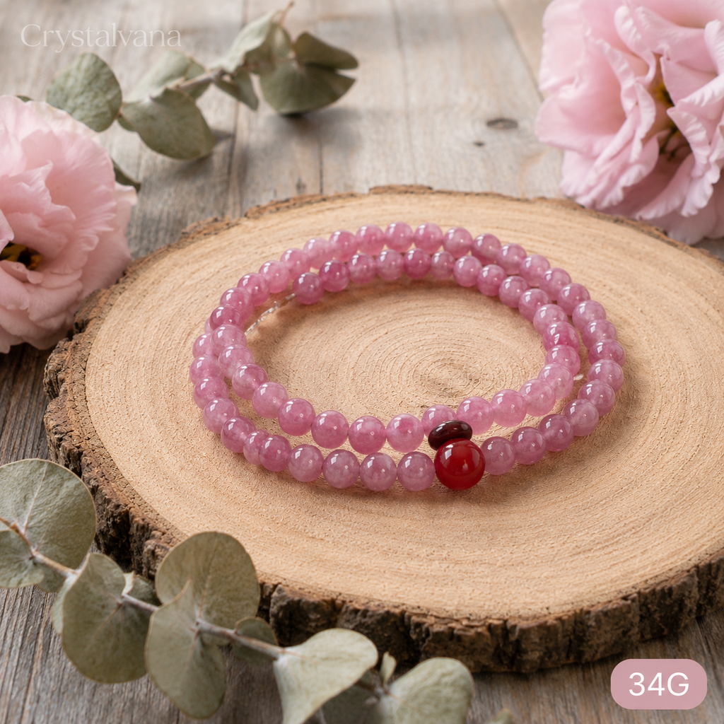 Natural Rose Quartz & Red Agate Crystal Jewelry | Bracelet & Necklace | Crystalvana