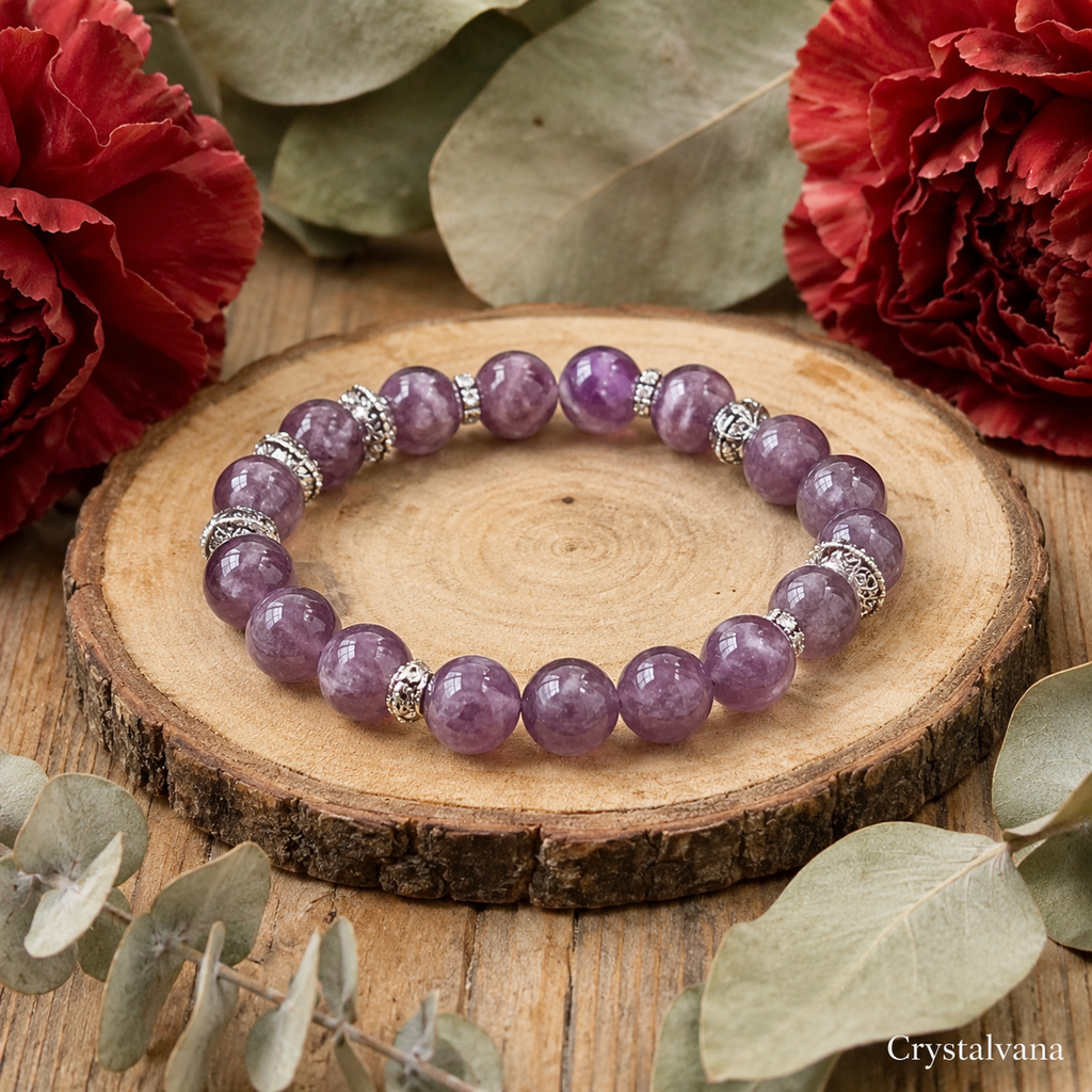 Natural Lepidolite Crystal Bracelet Nine Purple - Crystalvana