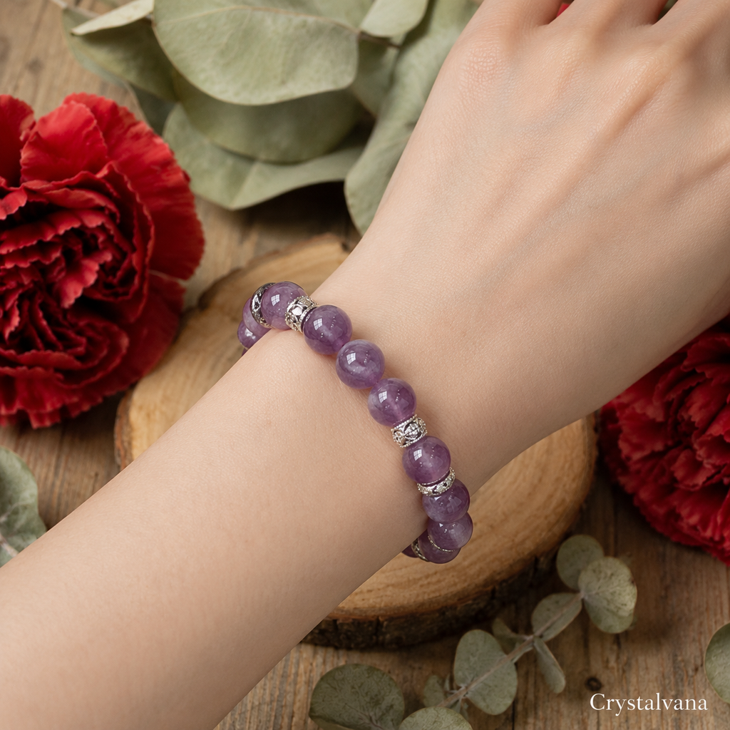 Natural Lepidolite Crystal Bracelet Nine Purple - Crystalvana