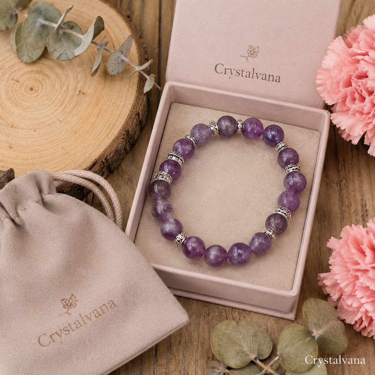 Natural Lepidolite Crystal Bracelet Nine Purple - Crystalvana
