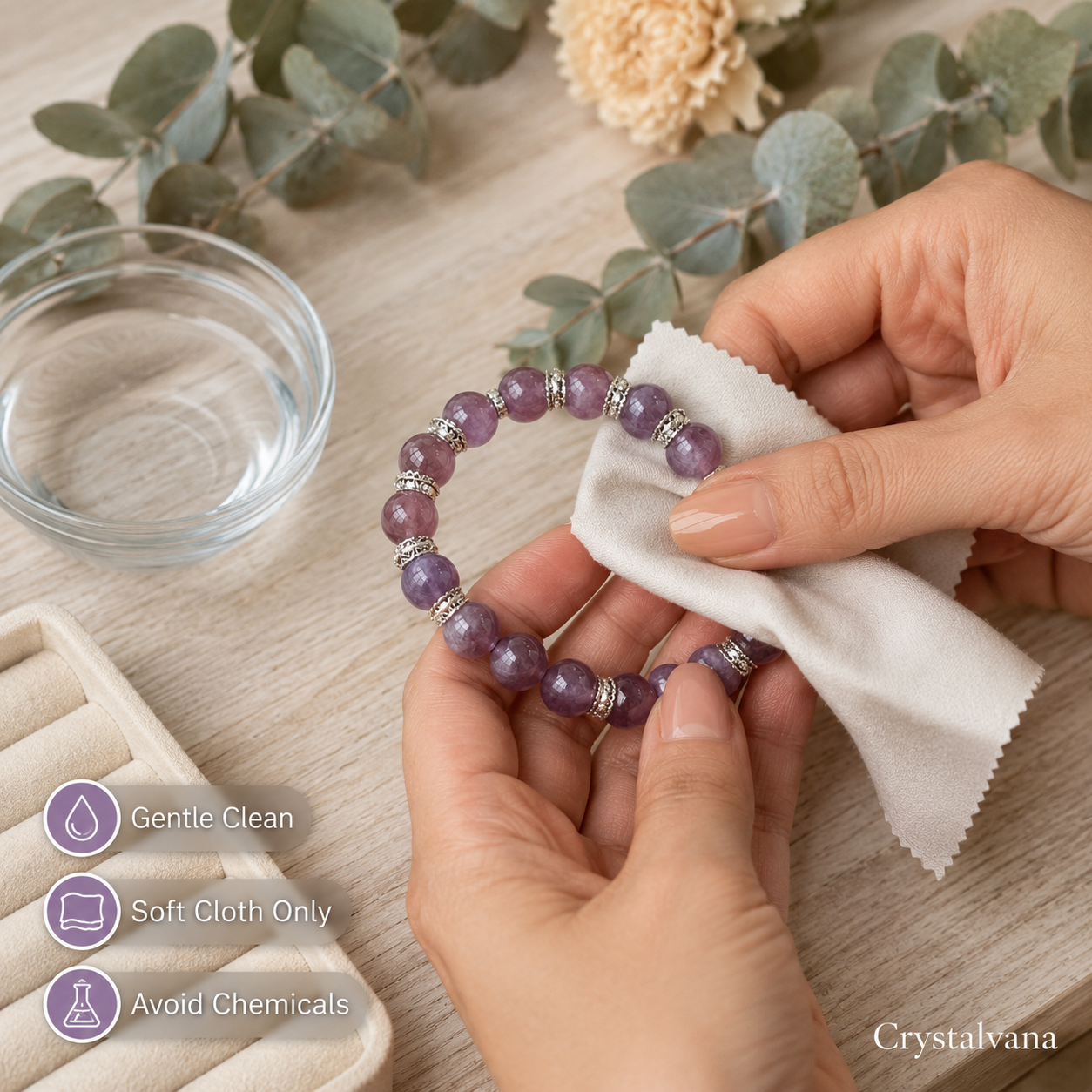 Natural Lepidolite Crystal Bracelet Nine Purple - Crystalvana
