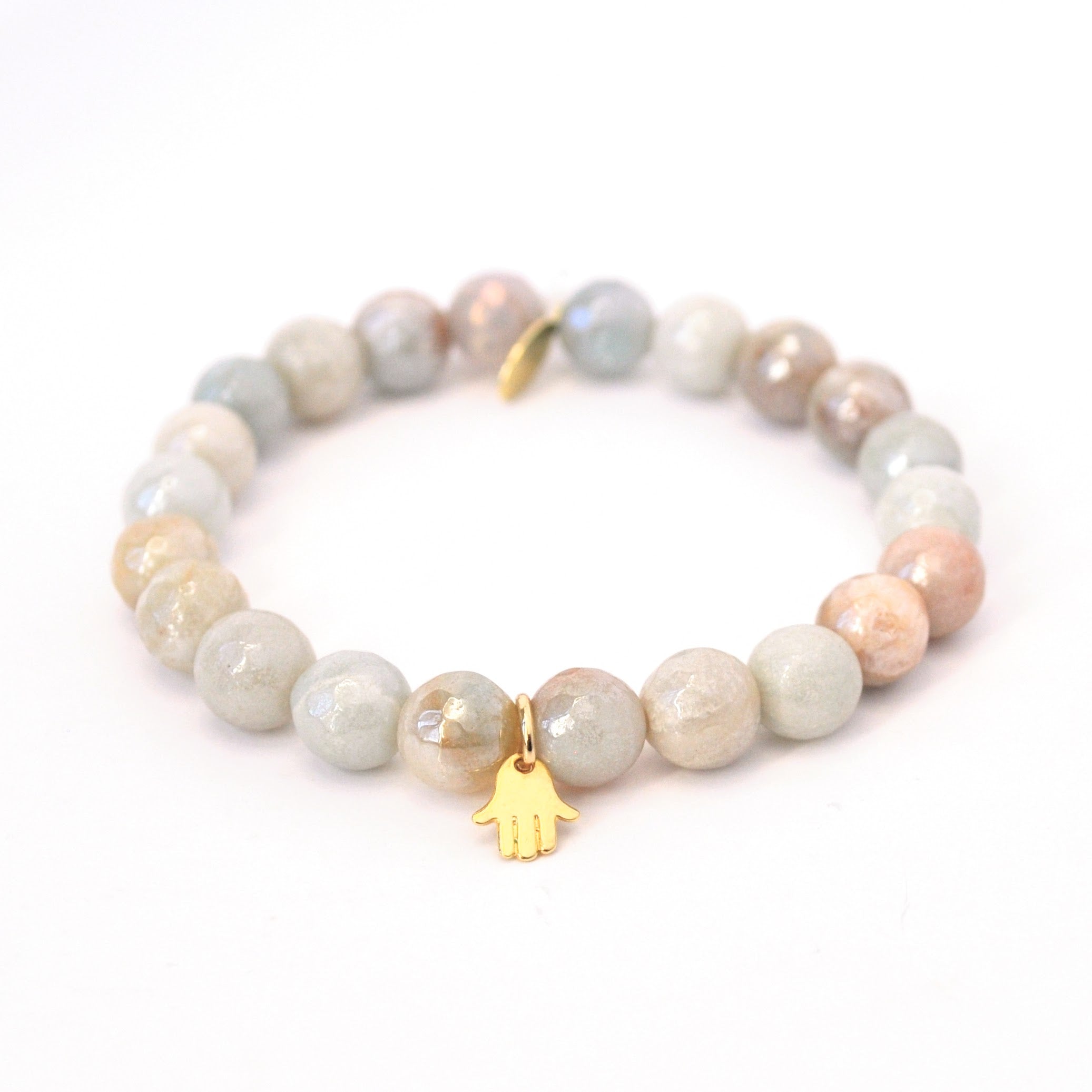 Close-up of natural Amazonite stone beads on bracelet - crystal jewelry for anxiety relief