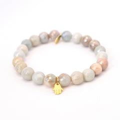Close-up of natural Amazonite stone beads on bracelet - crystal jewelry for anxiety relief