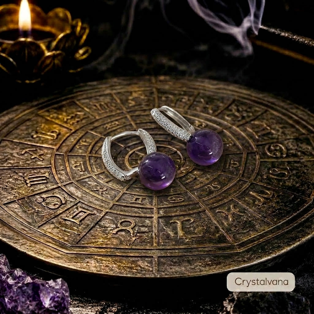 Natural Amethyst S925 Sterling Silver Dangle Earrings | Nine Purple Fire Fortune Crystal | Crystalvana