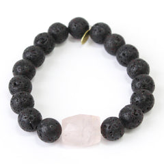 Rose Quartz and Lava Stone fertility bracelet - handcrafted healing jewelry by Crystalvana