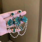 Crystal flower dangle earrings zircon pearl statement healing earrings by Crystalvana