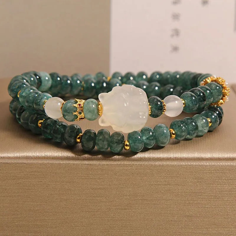 Natural Blue Chalcedony abacus bead double bracelet handcrafted crystal jewelry by Crystalvana