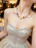 Natural Multi-Gemstone crystal necklace citrine mixed stone beaded jewelry by Crystalvana