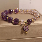 Amethyst clover bracelet four-leaf clover good luck wealth healing crystal jewelry by Crystalvana