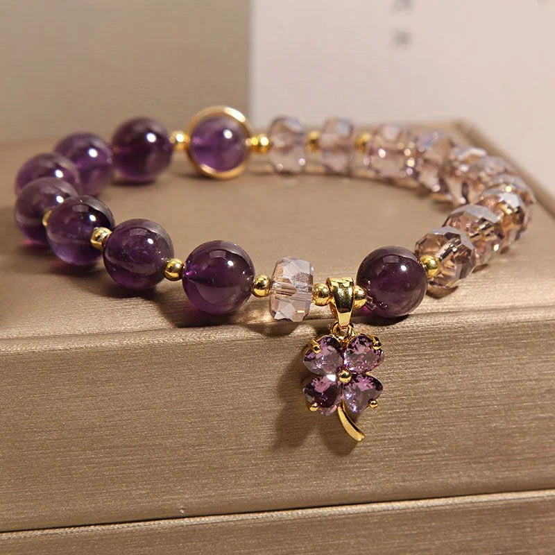 Crystalvana handcrafted crystal jewelry - Amethyst Clover Bracelet | Four-Leaf Clo