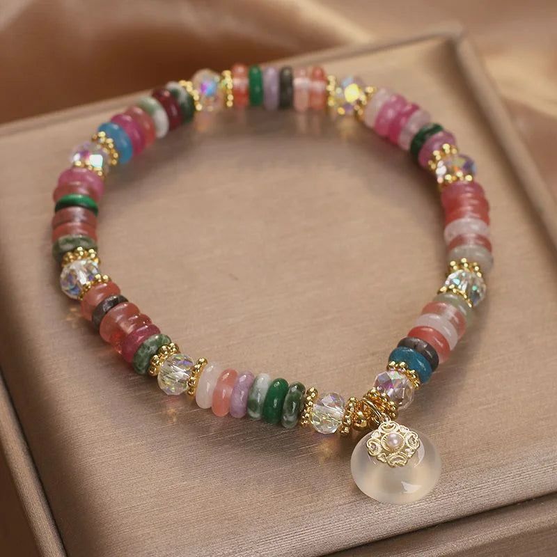 Natural stone crystal bracelet peace button pendant good luck healing jewelry by Crystalvana