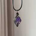 Handcrafted Natural Amethyst raw stone wire wrapped pendant necklace violet crystal by Crystalvana