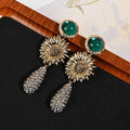 Summer sunflower cubic zirconia earrings sterling silver needle dangle earrings by Crystalvana