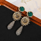 Summer sunflower cubic zirconia earrings sterling silver needle dangle earrings by Crystalvana
