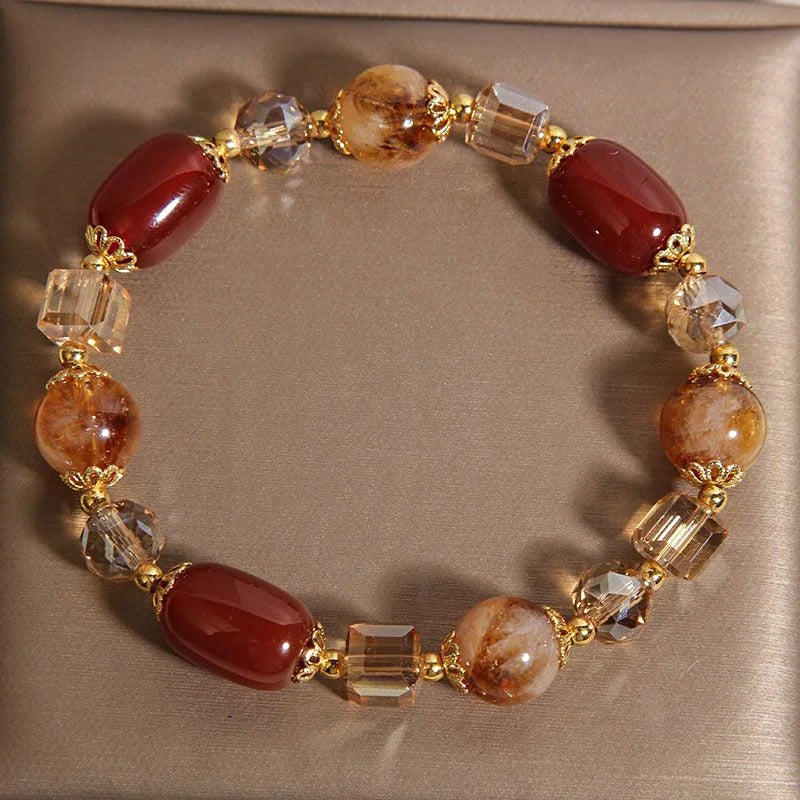 Crystalvana handcrafted crystal jewelry - Yellow Crystal Red Agate Bracelet | Weal