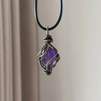 Close-up detail of amethyst necklace beads — handcrafted crystal necklace for positive energy by Crystalvana