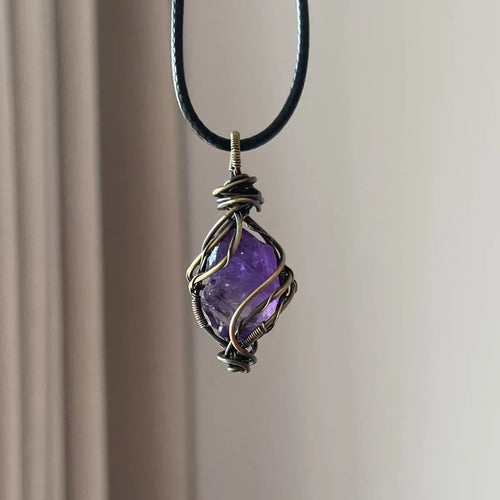 Close-up detail of amethyst necklace beads — handcrafted crystal necklace for positive energy by Crystalvana