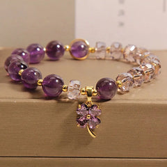 Crystalvana handcrafted crystal jewelry - Amethyst Clover Bracelet | Four-Leaf Clo