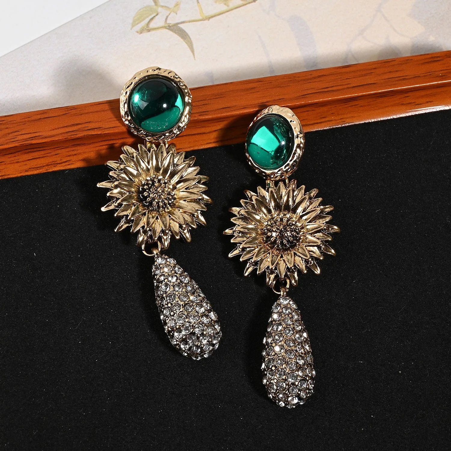 Crystal Flower earrings on display with natural lighting — natural crystal earrings for positive energy by Crystalvana