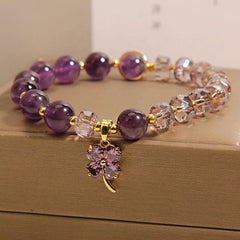 Crystalvana handcrafted crystal jewelry - Amethyst Clover Bracelet | Four-Leaf Clo