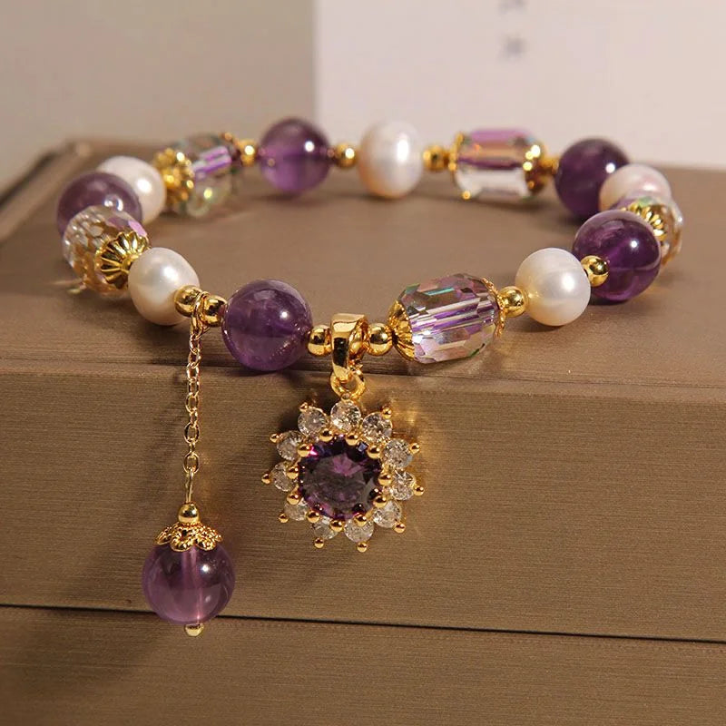 Crystalvana handcrafted crystal jewelry - Freshwater Pearl Amethyst Bracelet | Sun