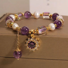 Crystalvana handcrafted crystal jewelry - Freshwater Pearl Amethyst Bracelet | Sun