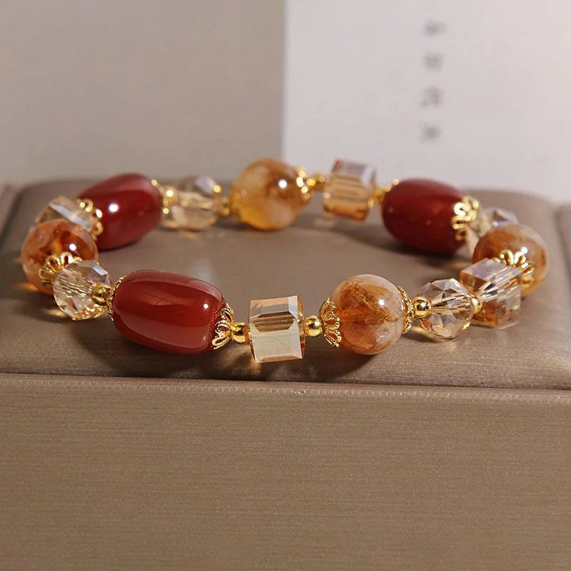 Crystalvana handcrafted crystal jewelry - Yellow Crystal Red Agate Bracelet | Weal