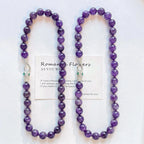 Lifestyle shot of amethyst necklace worn elegantly — handcrafted crystal necklace for positive energy by Crystalvana