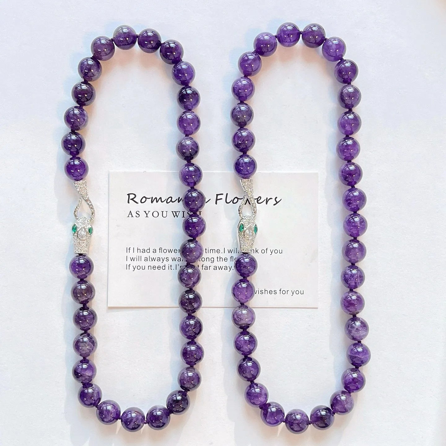 Lifestyle shot of amethyst necklace worn elegantly — handcrafted crystal necklace for positive energy by Crystalvana