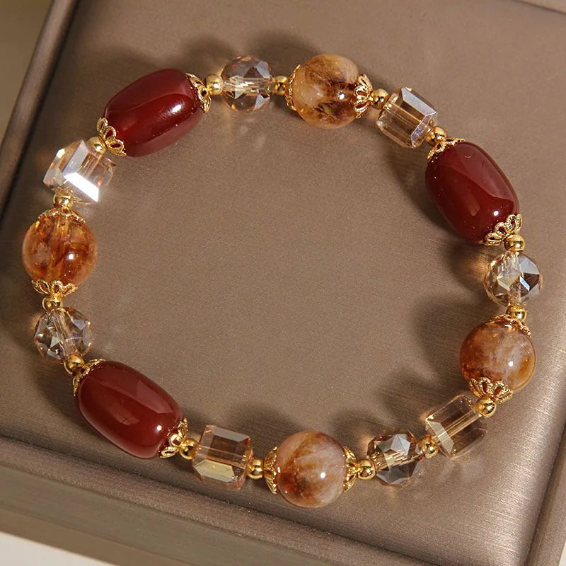 Crystalvana handcrafted crystal jewelry - Yellow Crystal Red Agate Bracelet | Weal