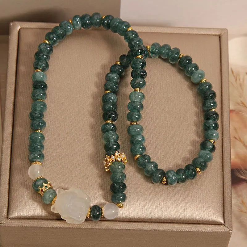 Side angle view of blue chalcedony bracelet — healing crystal bracelet for positive energy by Crystalvana