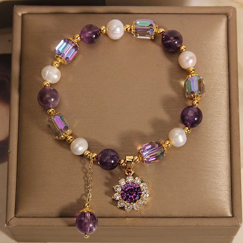 Crystalvana handcrafted crystal jewelry - Freshwater Pearl Amethyst Bracelet | Sun