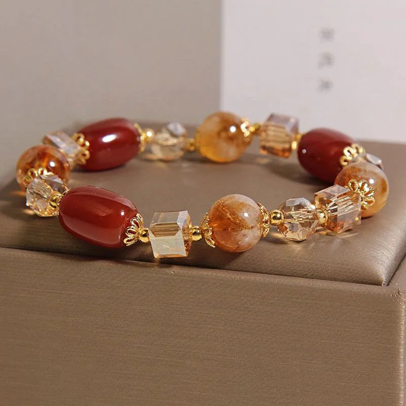 Crystalvana handcrafted crystal jewelry - Yellow Crystal Red Agate Bracelet | Weal