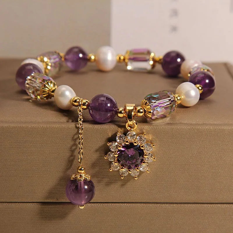 Crystalvana handcrafted crystal jewelry - Freshwater Pearl Amethyst Bracelet | Sun