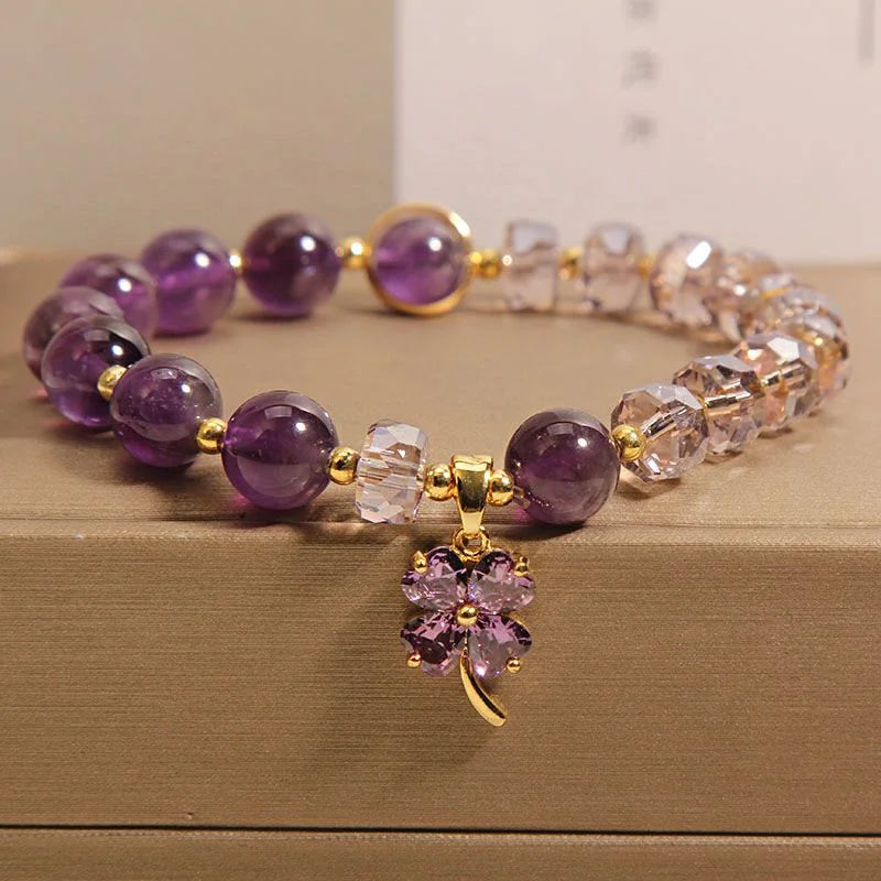 Crystalvana handcrafted crystal jewelry - Amethyst Clover Bracelet | Four-Leaf Clo