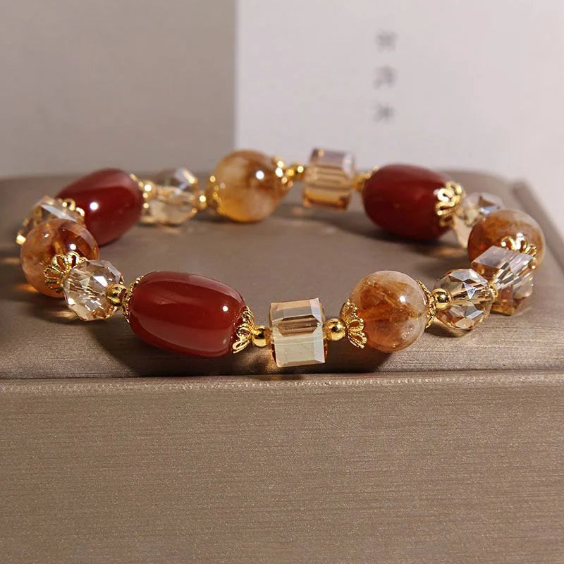 Crystalvana handcrafted crystal jewelry - Yellow Crystal Red Agate Bracelet | Weal