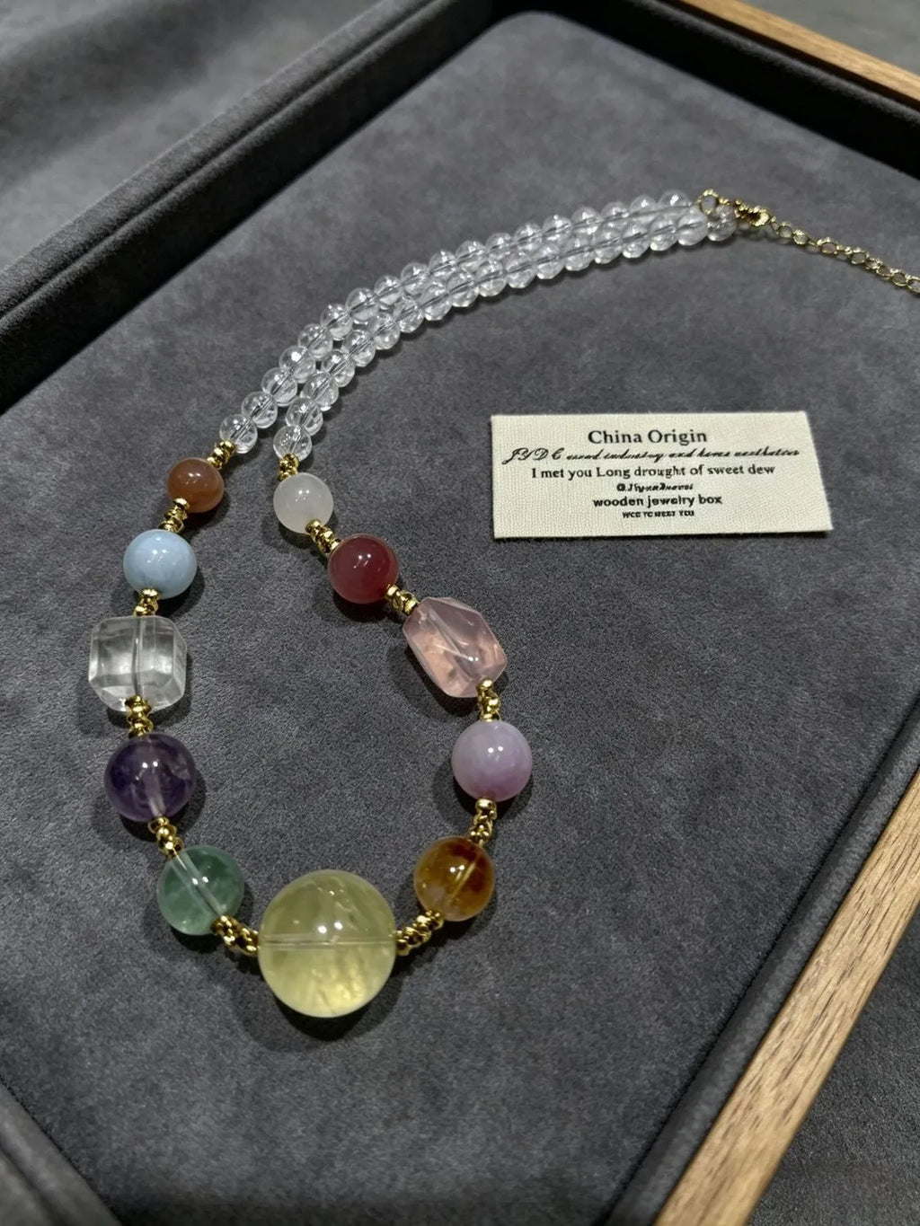 Detail texture of citrine natural stone surface — handcrafted crystal necklace for positive energy by Crystalvana
