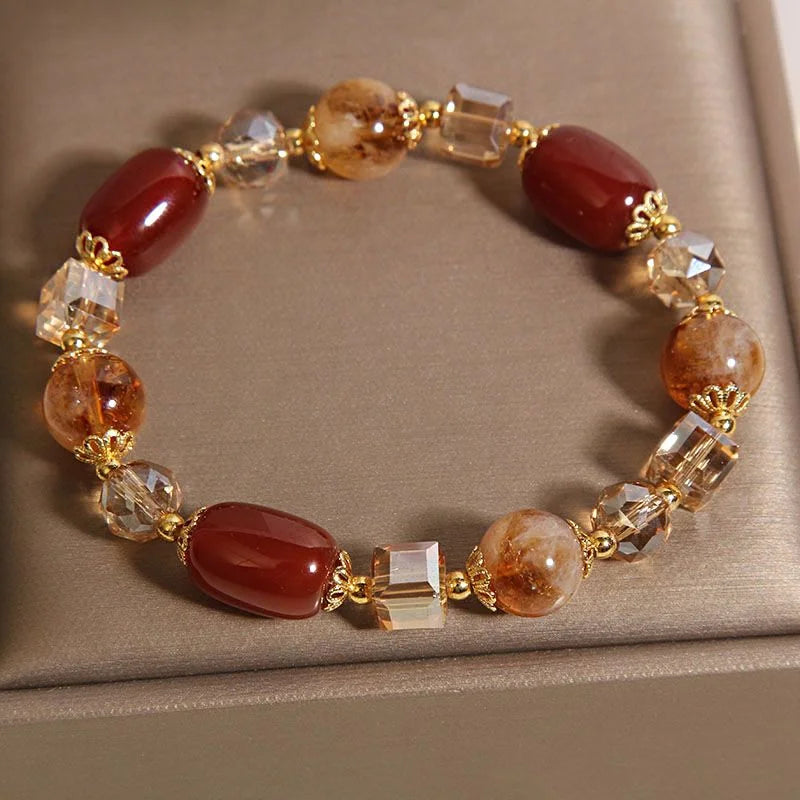 Crystalvana handcrafted crystal jewelry - Yellow Crystal Red Agate Bracelet | Weal
